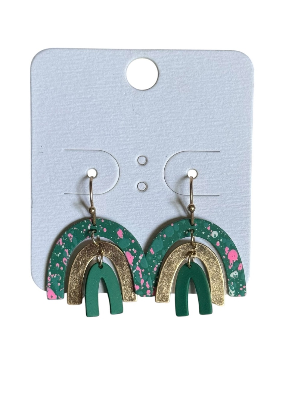 Gold & Green Splash Rainbow Earrings - NEW